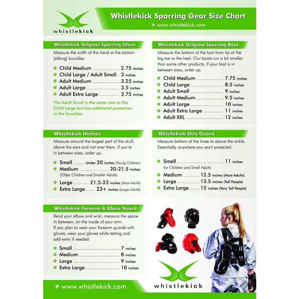 whistlekick Sparring Gear Size Chart