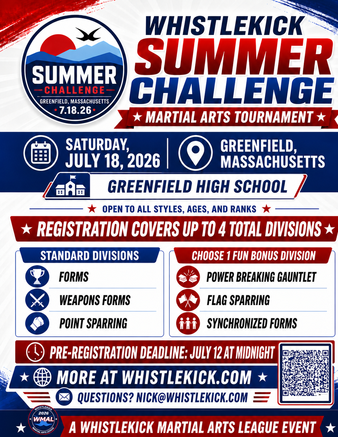 2026 Whistlekick Summer Challenge Martial Arts Tournament Competitor Pre-Registration