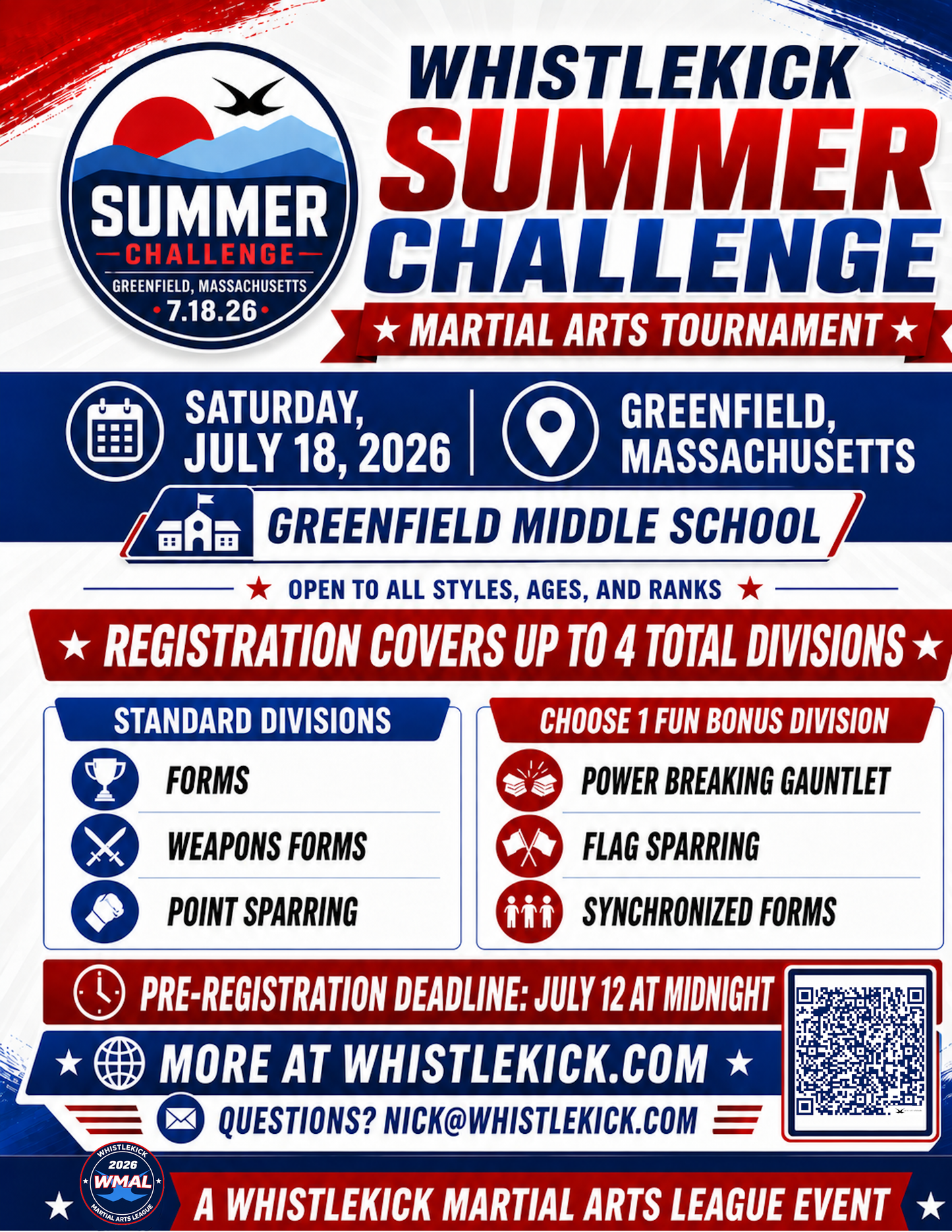2026 Whistlekick Summer Challenge Martial Arts Tournament Competitor Pre-Registration